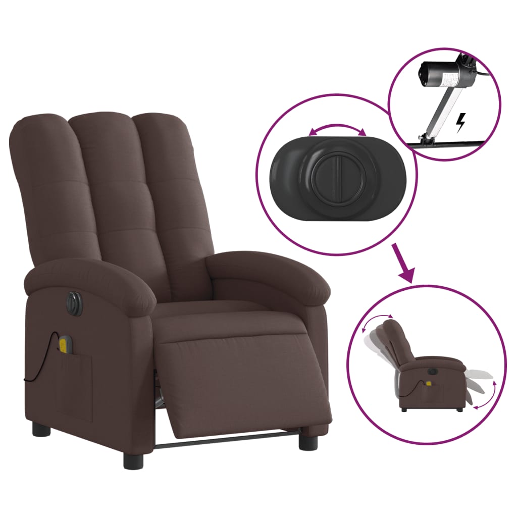 vidaXL Fotoliu electric de masaj rabatabil, maro închis, textil