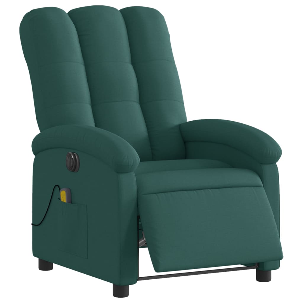 vidaXL Fotoliu electric de masaj rabatabil, verde închis, textil vidaXL Fotoliu electric de masaj rabatabil, verde închis, textil