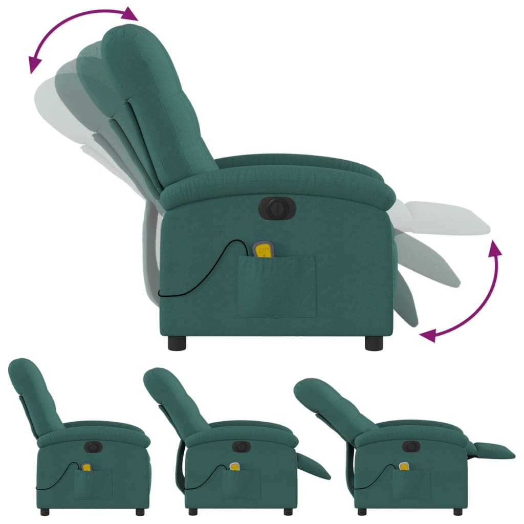 vidaXL Fotoliu electric de masaj rabatabil, verde închis, textil vidaXL Fotoliu electric de masaj rabatabil, verde închis, textil