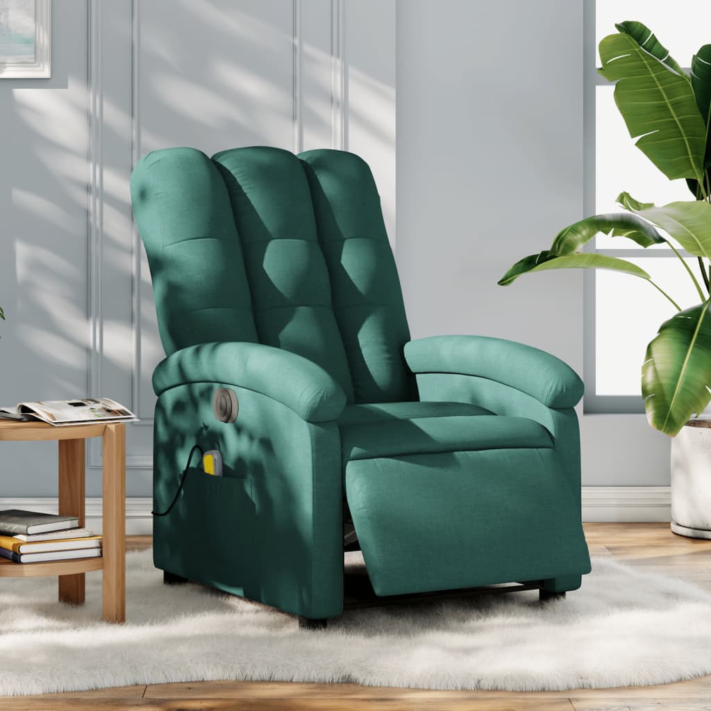 vidaXL Fotoliu electric de masaj rabatabil, verde închis, textil vidaXL Fotoliu electric de masaj rabatabil, verde închis, textil