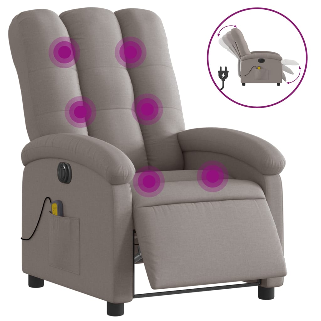 vidaXL Fotoliu electric de masaj rabatabil, gri taupe, textil