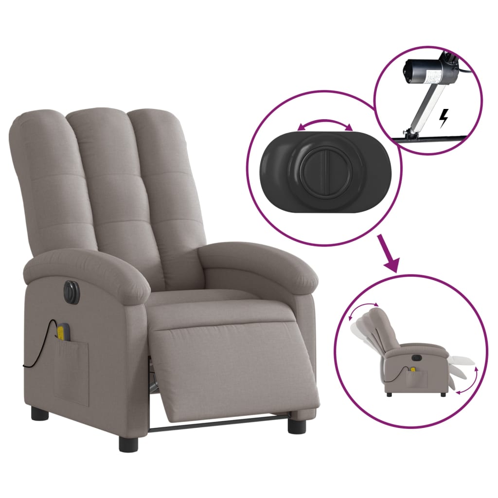 vidaXL Fotoliu electric de masaj rabatabil, gri taupe, textil