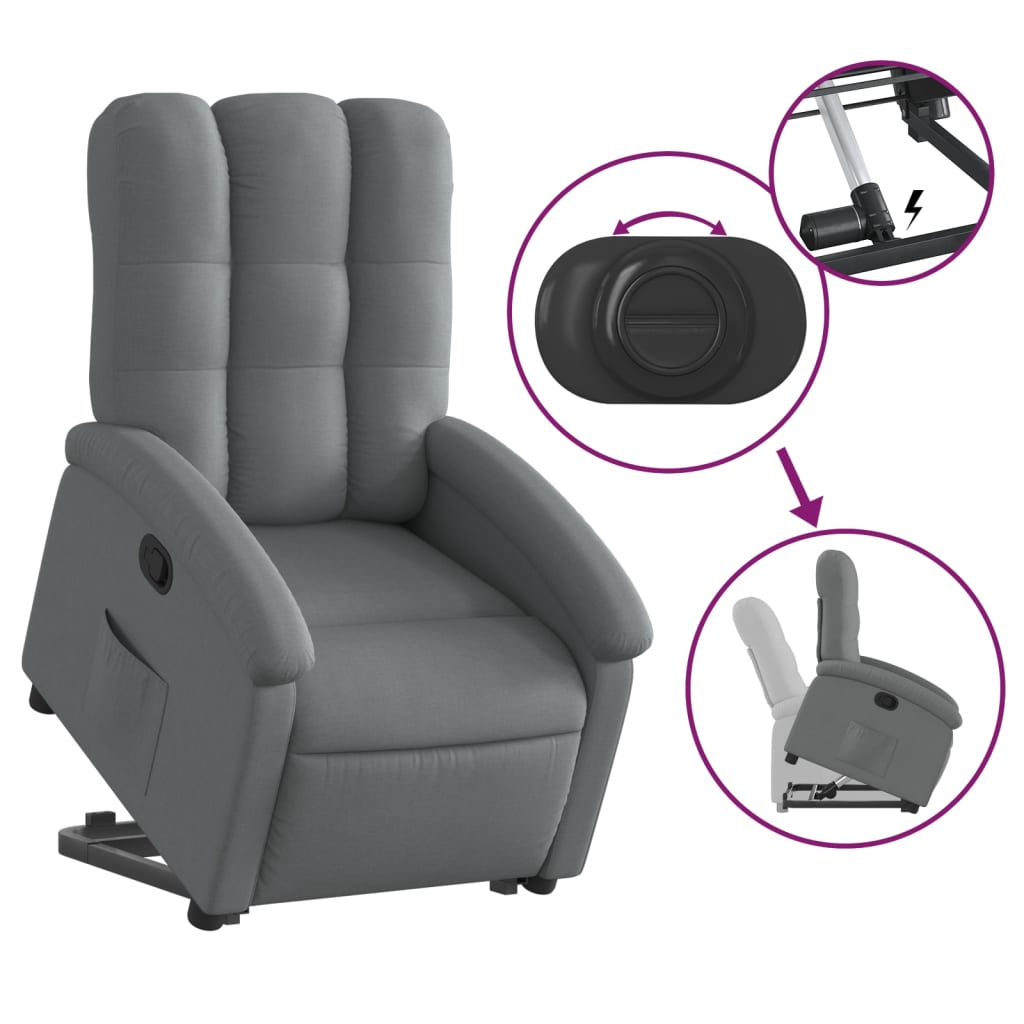 vidaXL Fotoliu rabatabil cu ridicare pe verticală, gri închis, textil vidaXL Fotoliu rabatabil cu ridicare pe verticală, gri închis, textil