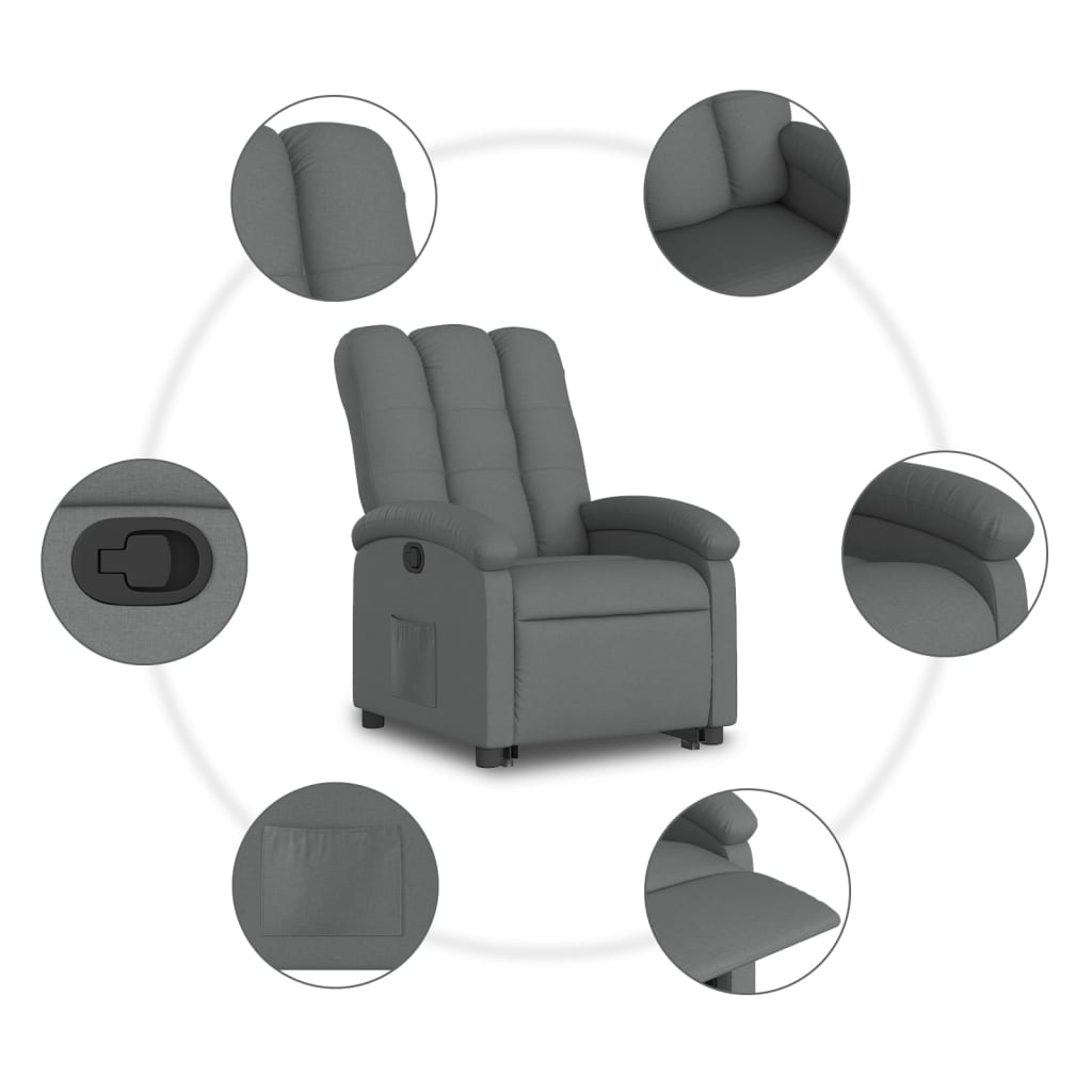 vidaXL Fotoliu rabatabil cu ridicare pe verticală, gri închis, textil vidaXL Fotoliu rabatabil cu ridicare pe verticală, gri închis, textil