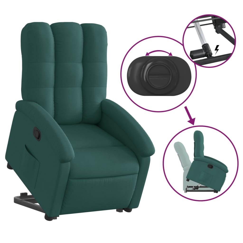 vidaXL Fotoliu rabatabil ridicare pe verticală, verde închis, textil vidaXL Fotoliu rabatabil ridicare pe verticală, verde închis, textil