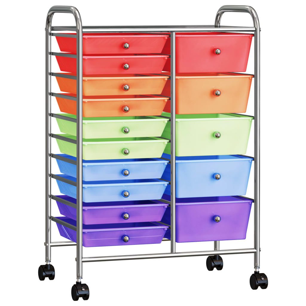 vidaXL Cărucior depozitare mobil cu 15 sertare XXL multicolor plastic vidaXL Cărucior depozitare mobil cu 15 sertare XXL multicolor plastic