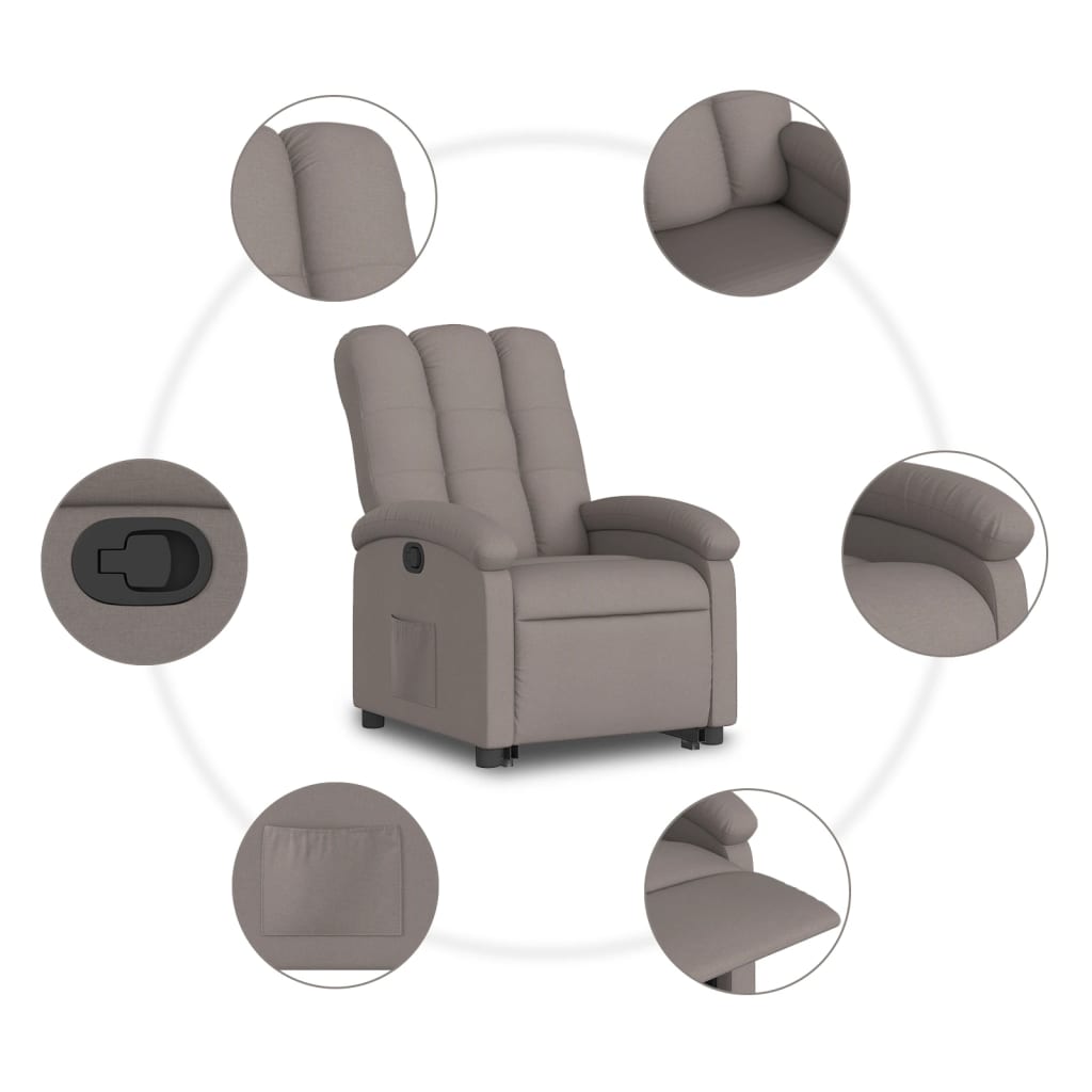 vidaXL Fotoliu rabatabil cu ridicare pe verticală, gri taupe, textil vidaXL Fotoliu rabatabil cu ridicare pe verticală, gri taupe, textil
