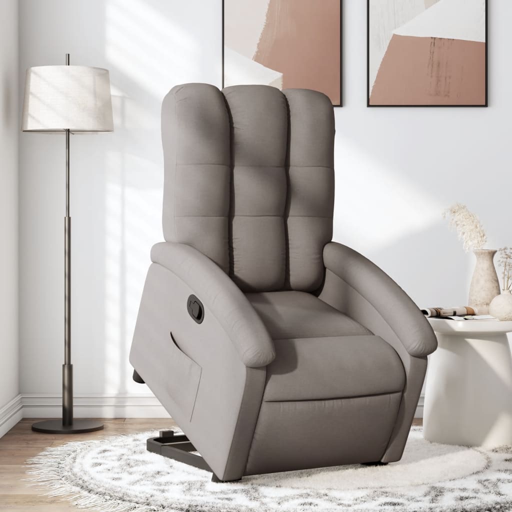 vidaXL Fotoliu rabatabil cu ridicare pe verticală, gri taupe, textil vidaXL Fotoliu rabatabil cu ridicare pe verticală, gri taupe, textil