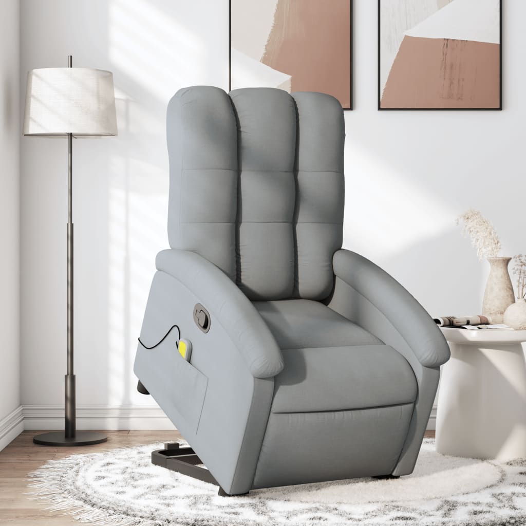 vidaXL Fotoliu de masaj rabatabil cu ridicare, gri deschis, textil vidaXL Fotoliu de masaj rabatabil cu ridicare, gri deschis, textil