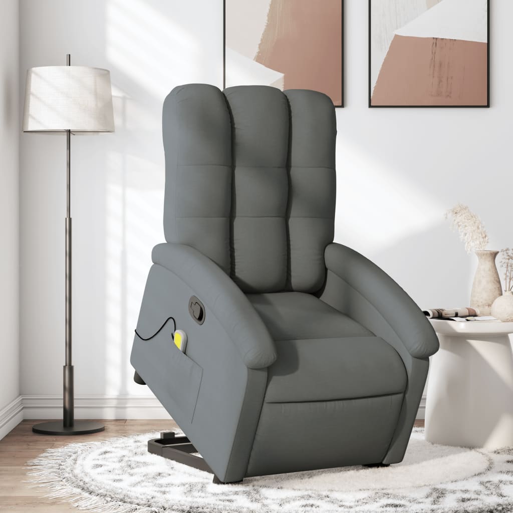 vidaXL Fotoliu de masaj rabatabil cu ridicare, gri închis, textil vidaXL Fotoliu de masaj rabatabil cu ridicare, gri închis, textil