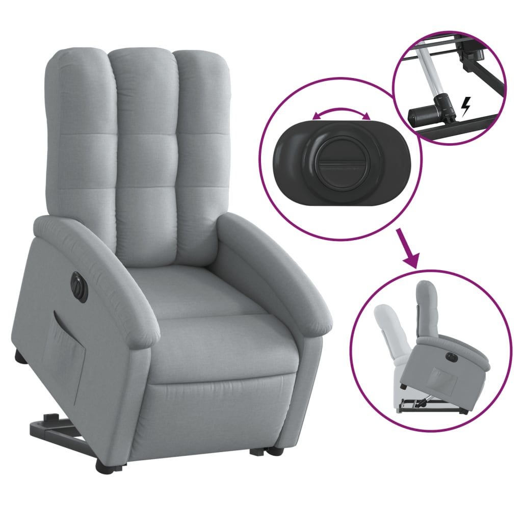 vidaXL Fotoliu electric rabatabil cu ridicare, gri deschis, textil