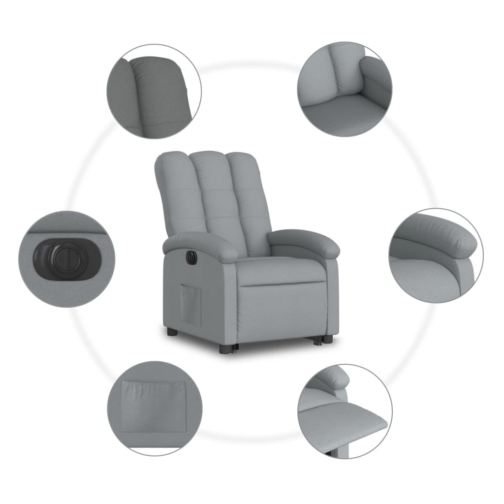 vidaXL Fotoliu electric rabatabil cu ridicare, gri deschis, textil