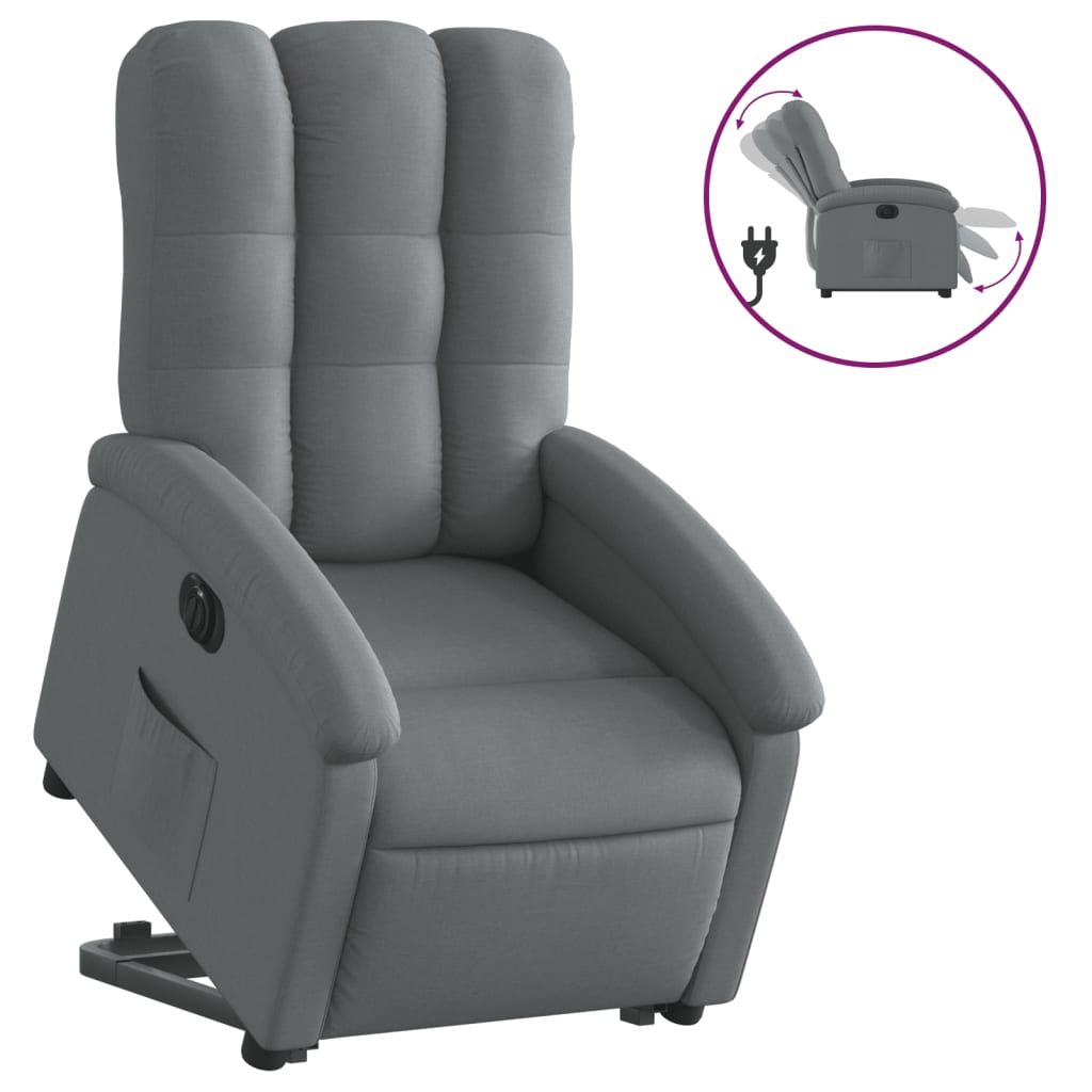 vidaXL Fotoliu electric rabatabil cu ridicare, gri închis, textil
