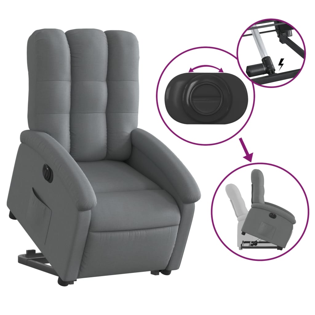 vidaXL Fotoliu electric rabatabil cu ridicare, gri închis, textil