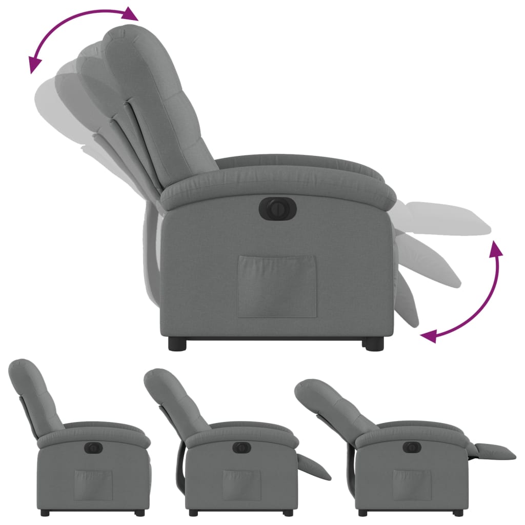 vidaXL Fotoliu electric rabatabil cu ridicare, gri închis, textil