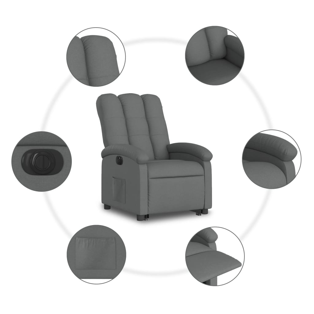 vidaXL Fotoliu electric rabatabil cu ridicare, gri închis, textil