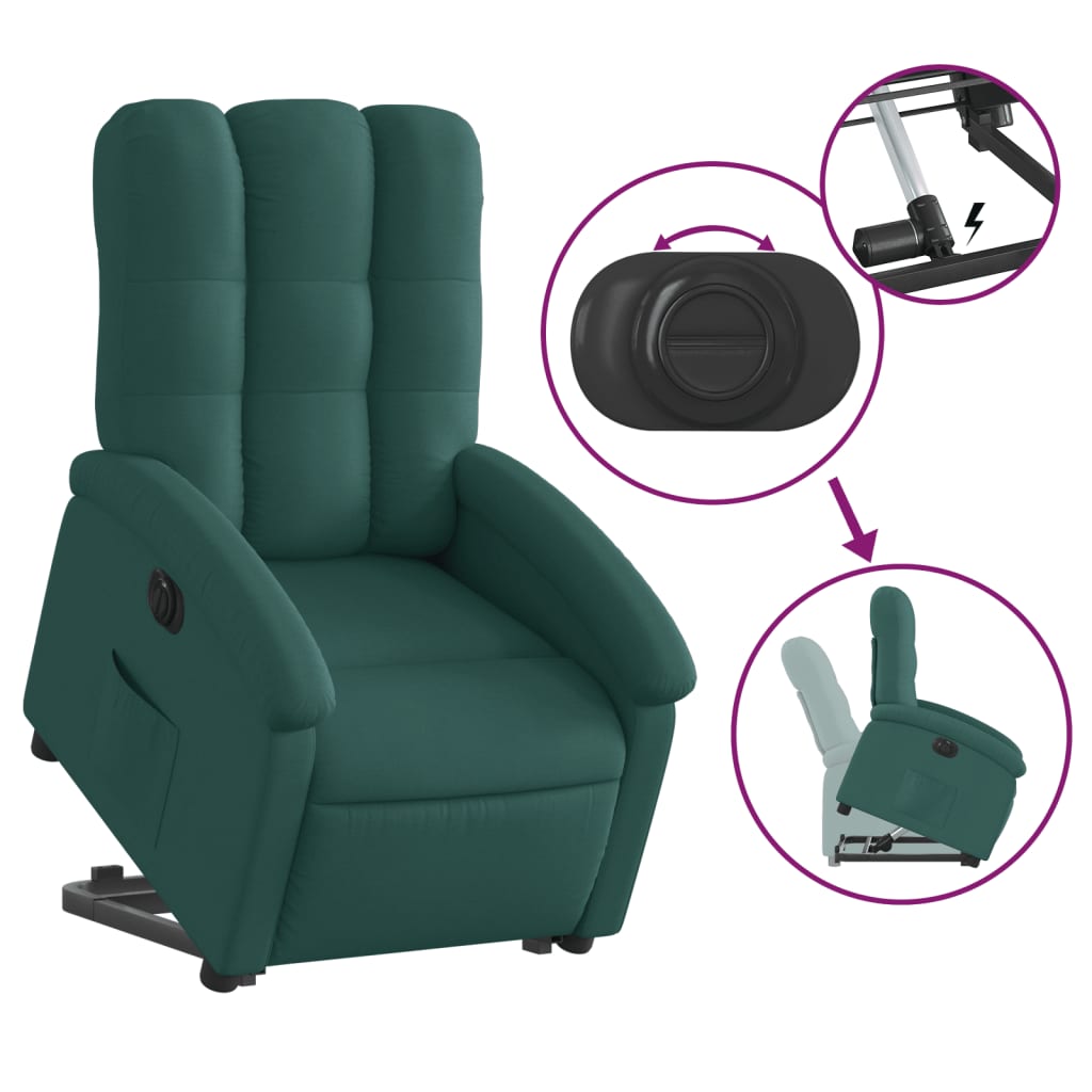 vidaXL Fotoliu electric rabatabil cu ridicare, verde închis, textil