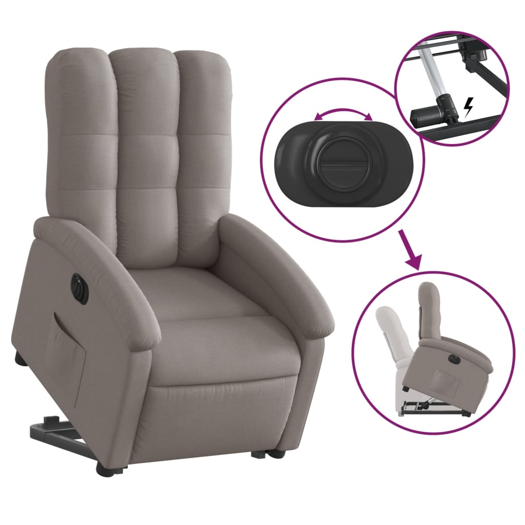 vidaXL Fotoliu electric rabatabil cu ridicare, gri taupe, textil