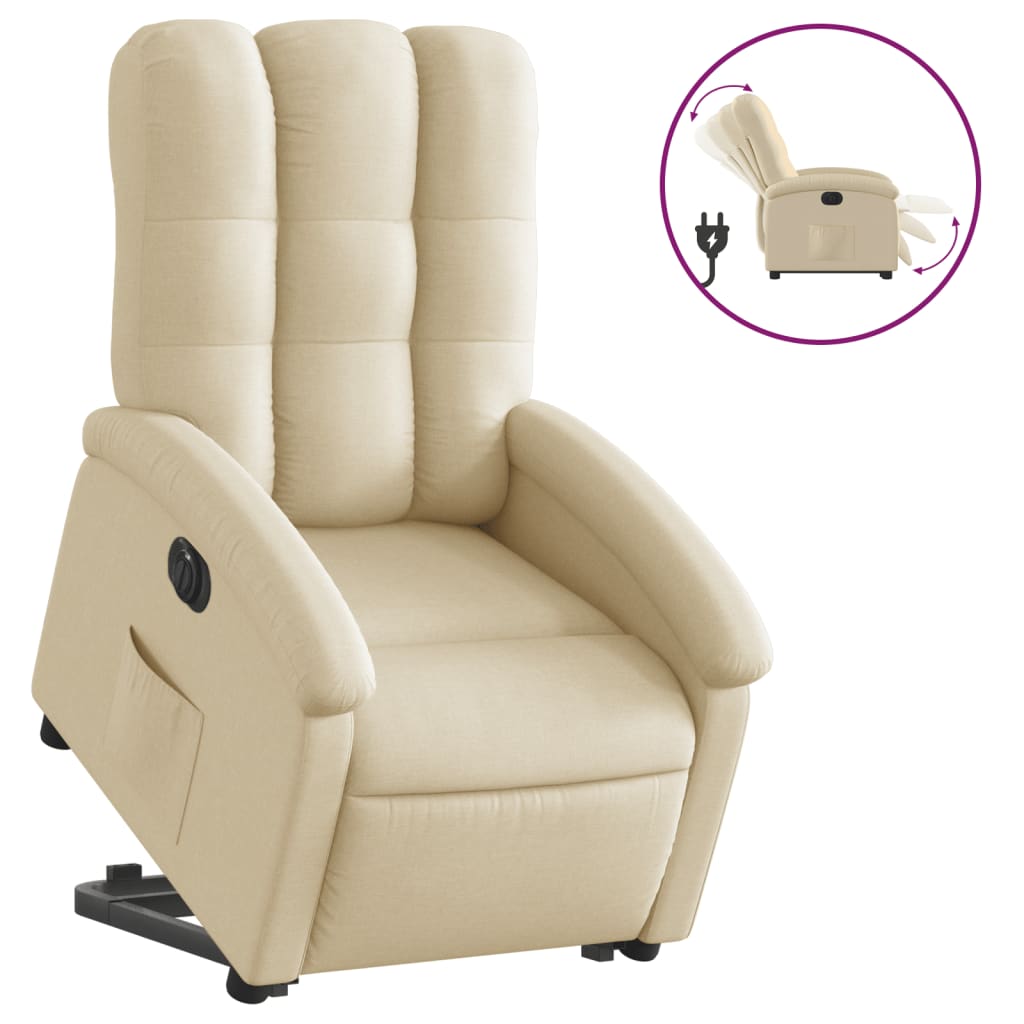 vidaXL Fotoliu electric rabatabil cu ridicare, crem, textil