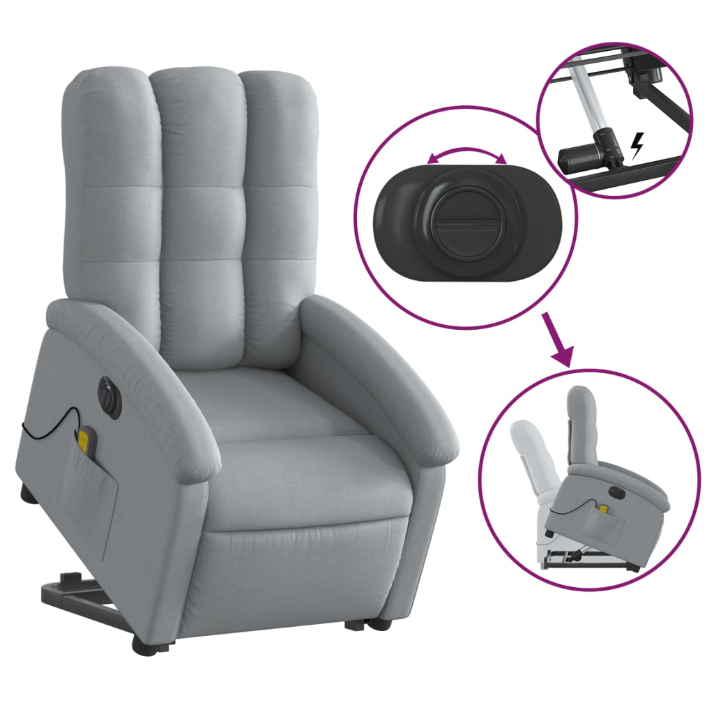 vidaXL Fotoliu electric masaj rabatabil cu ridicare, gri închis textil