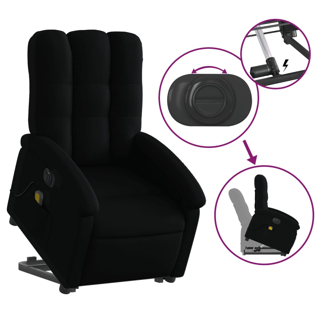 vidaXL Fotoliu electric de masaj rabatabil cu ridicare, negru, textil