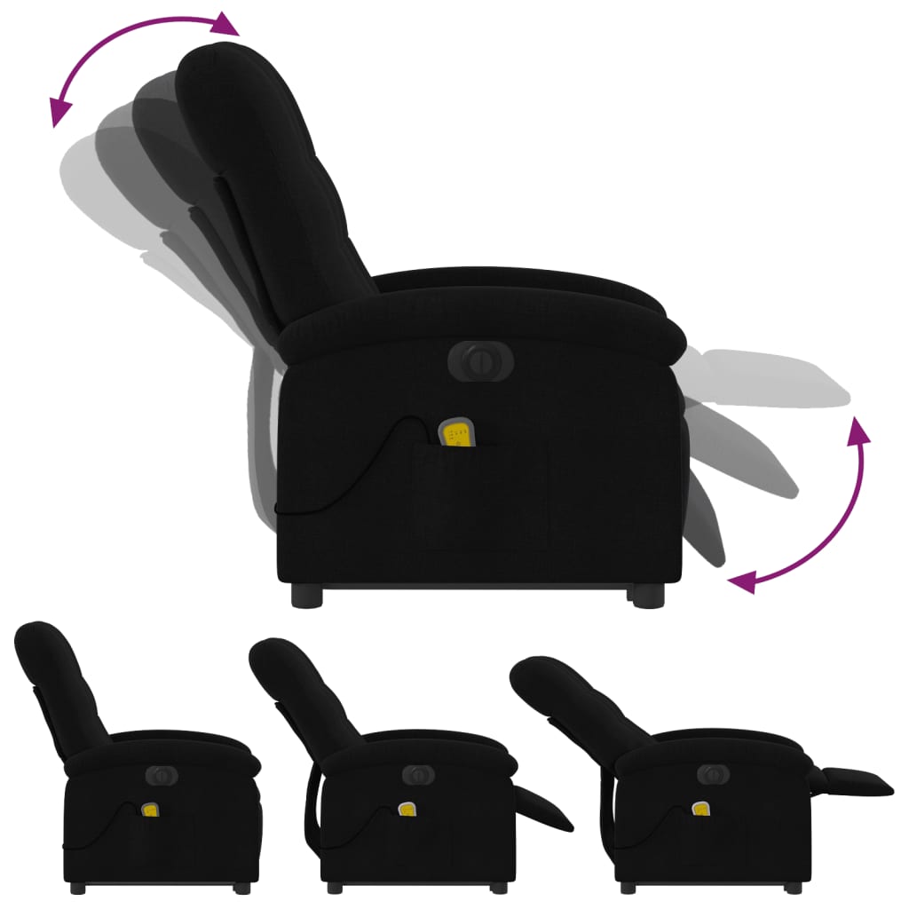 vidaXL Fotoliu electric de masaj rabatabil cu ridicare, negru, textil