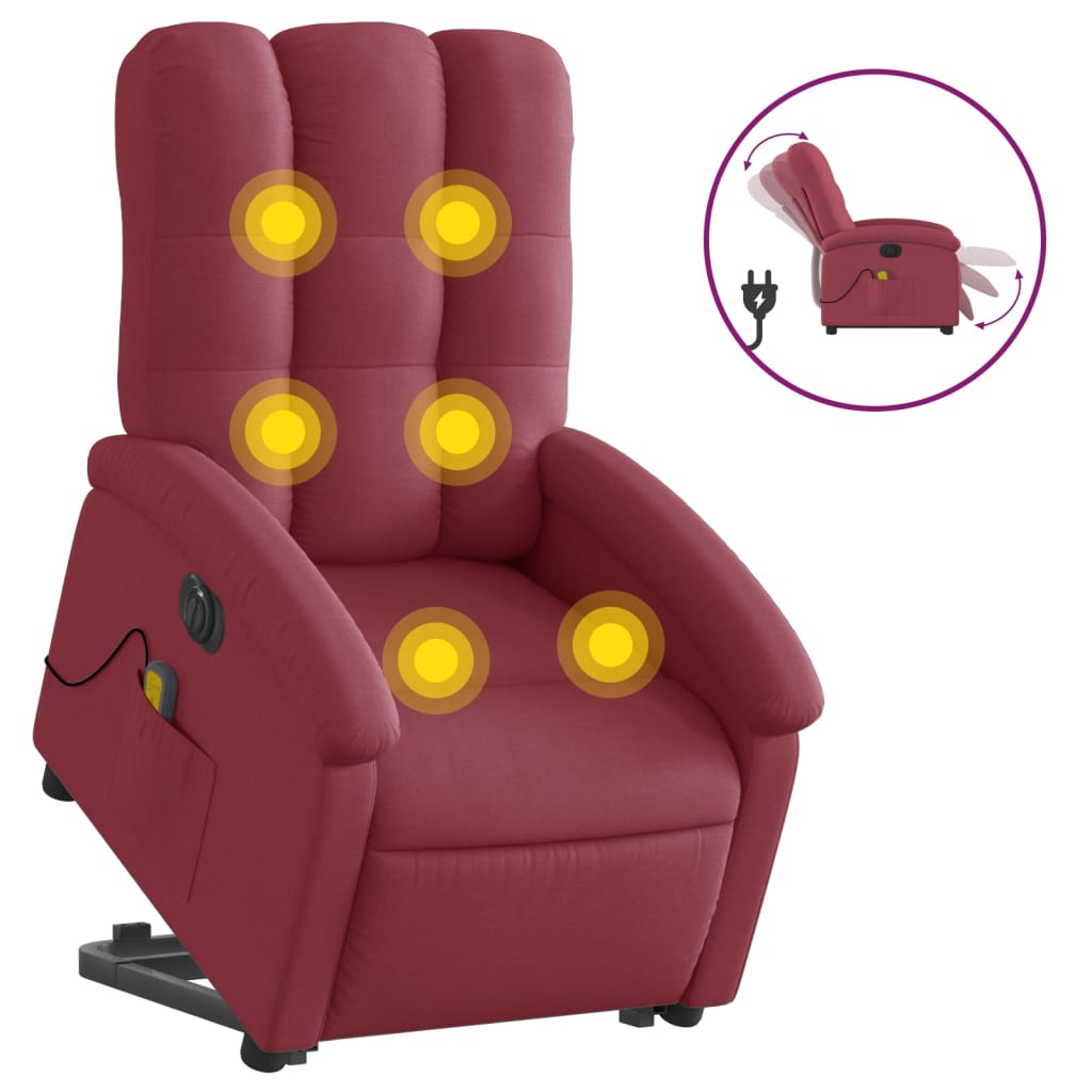 vidaXL Fotoliu de masaj electric rabatabil cu ridicare roșu vin textil vidaXL Fotoliu de masaj electric rabatabil cu ridicare roșu vin textil