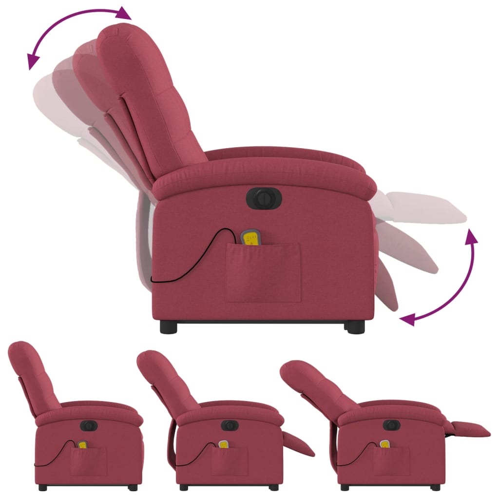 vidaXL Fotoliu de masaj electric rabatabil cu ridicare roșu vin textil vidaXL Fotoliu de masaj electric rabatabil cu ridicare roșu vin textil
