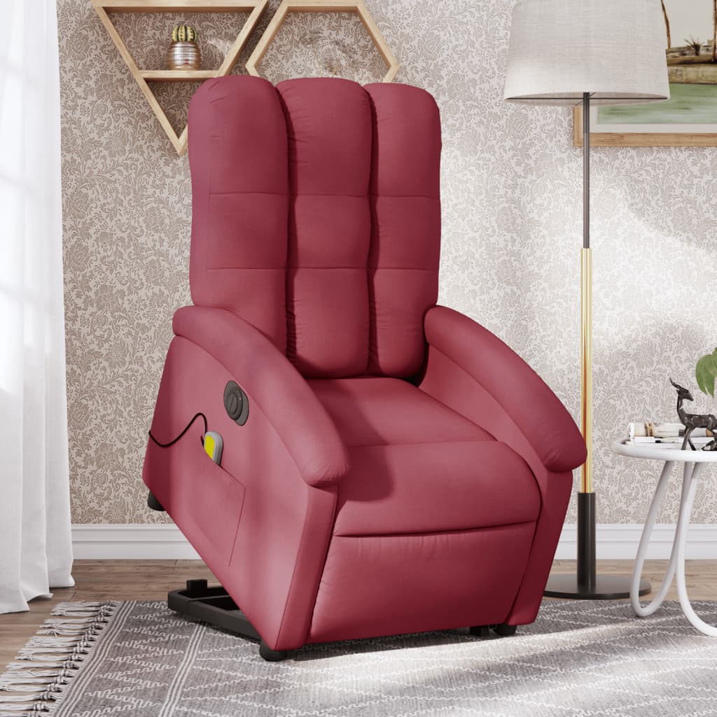 vidaXL Fotoliu de masaj electric rabatabil cu ridicare roșu vin textil vidaXL Fotoliu de masaj electric rabatabil cu ridicare roșu vin textil