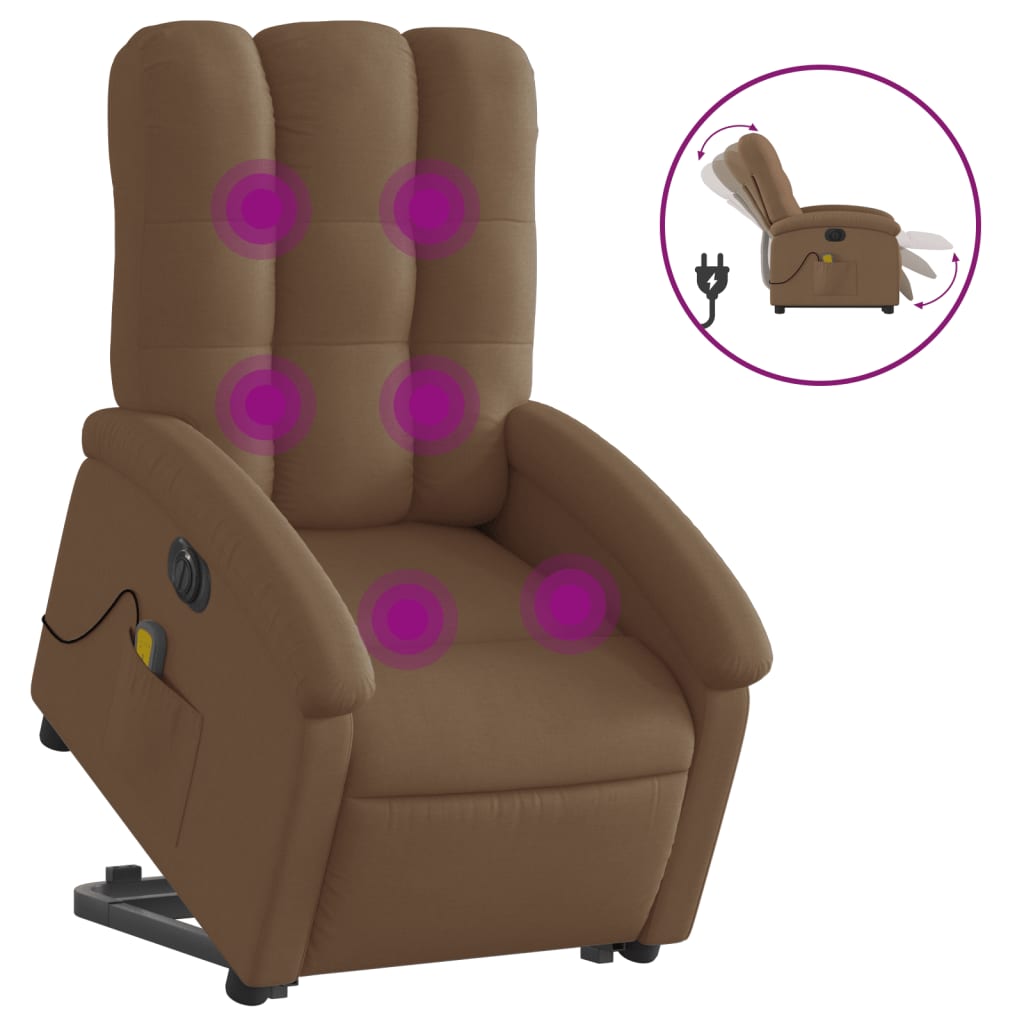 vidaXL Fotoliu electric de masaj rabatabil cu ridicare, maro, textil