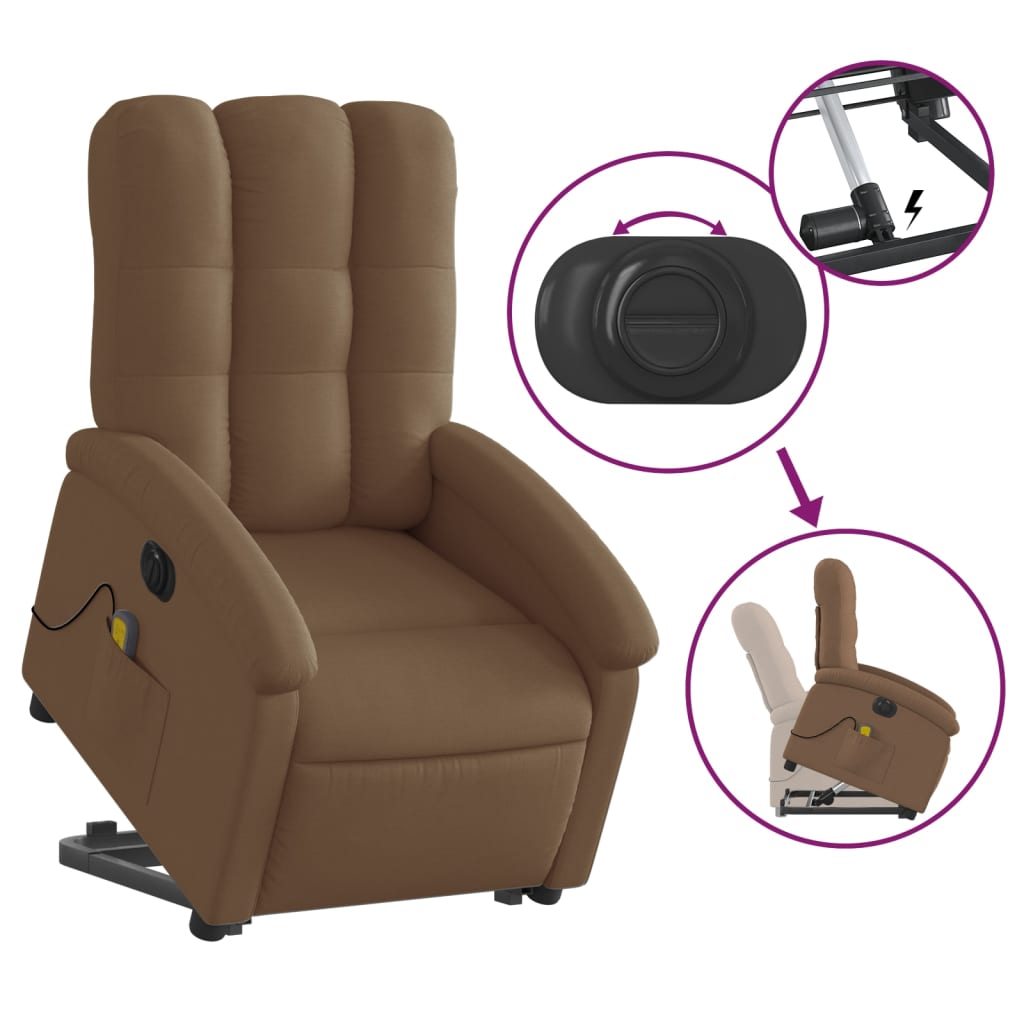 vidaXL Fotoliu electric de masaj rabatabil cu ridicare, maro, textil