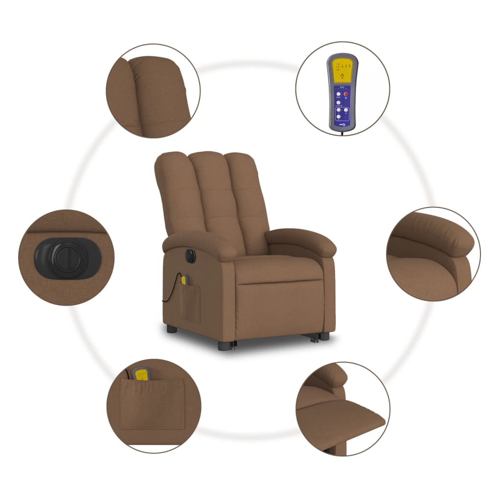 vidaXL Fotoliu electric de masaj rabatabil cu ridicare, maro, textil