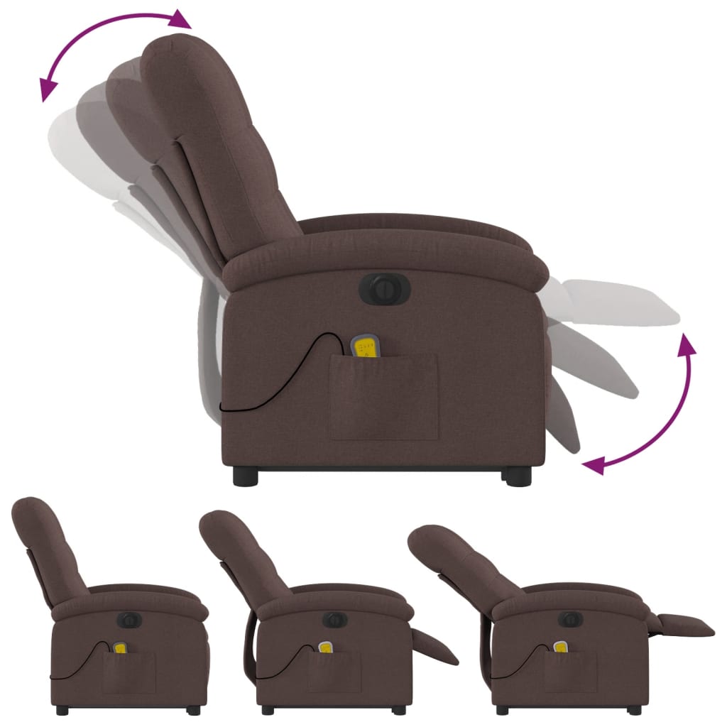 vidaXL Fotoliu electric masaj rabatabil cu ridicare maro închis textil vidaXL Fotoliu electric masaj rabatabil cu ridicare maro închis textil