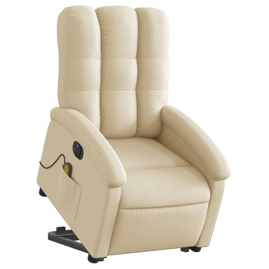 vidaXL Fotoliu electric de masaj rabatabil cu ridicare, crem, textil vidaXL Fotoliu electric de masaj rabatabil cu ridicare, crem, textil