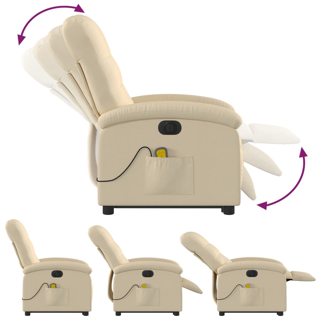 vidaXL Fotoliu electric de masaj rabatabil cu ridicare, crem, textil vidaXL Fotoliu electric de masaj rabatabil cu ridicare, crem, textil
