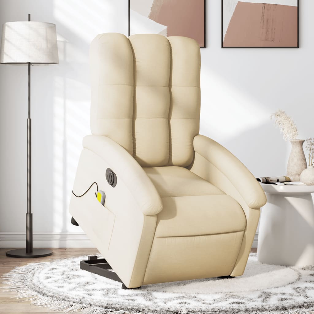 vidaXL Fotoliu electric de masaj rabatabil cu ridicare, crem, textil vidaXL Fotoliu electric de masaj rabatabil cu ridicare, crem, textil