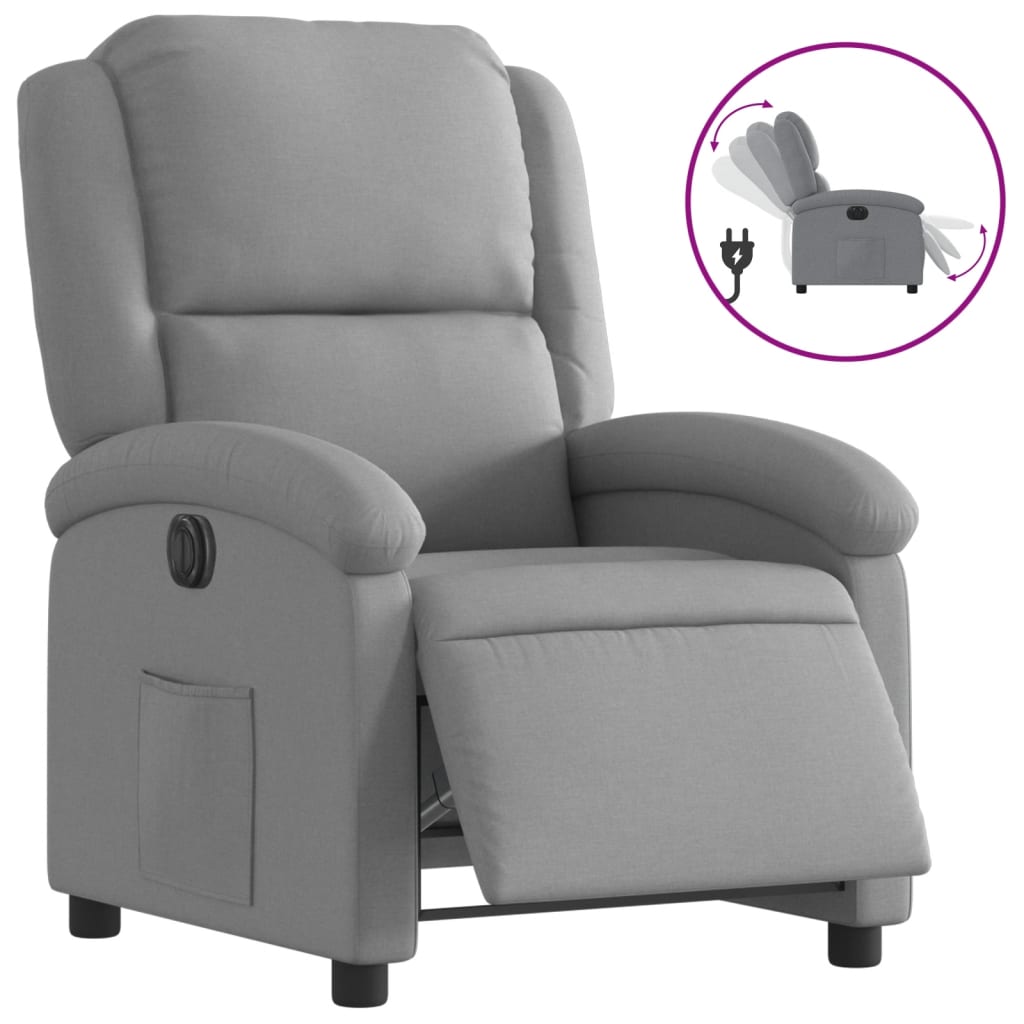 vidaXL Fotoliu rabatabil electric, gri deschis, textil