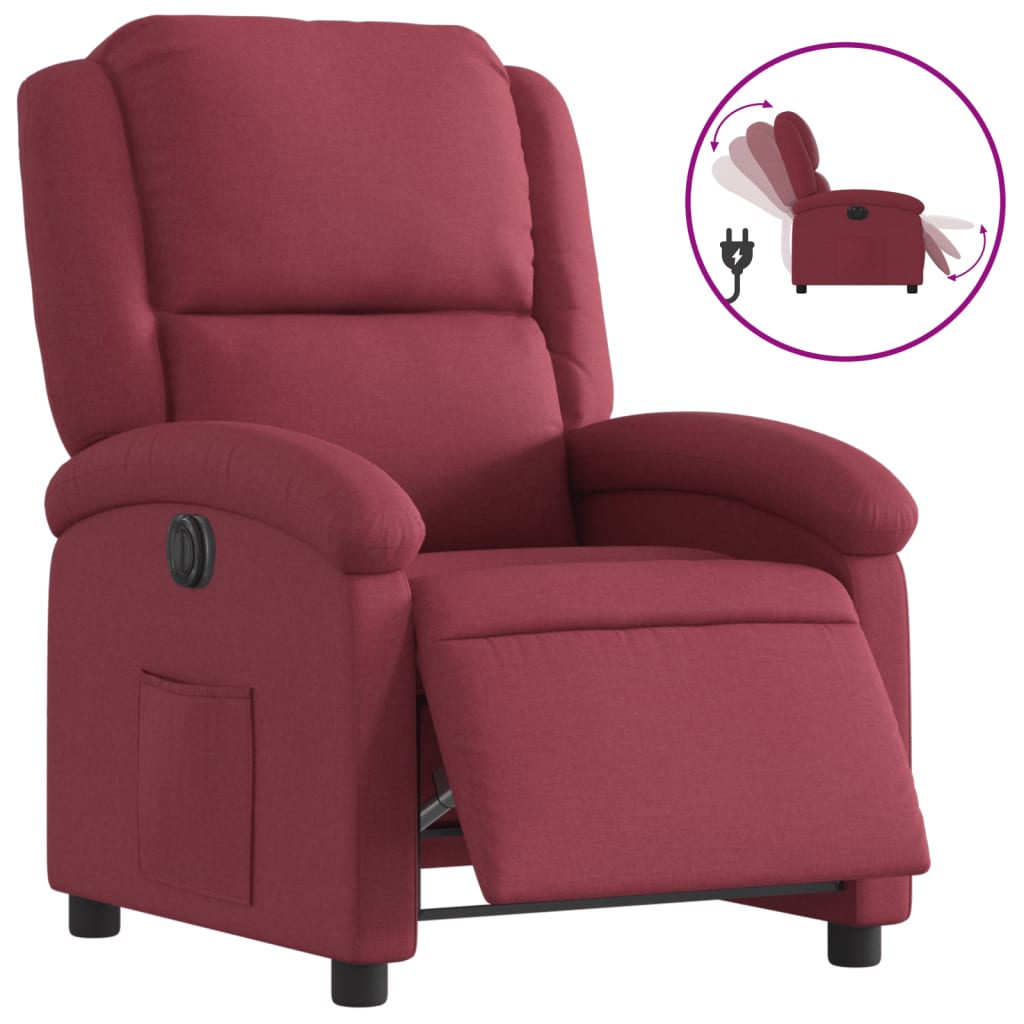 vidaXL Fotoliu rabatabil electric, roșu vin, material textil
