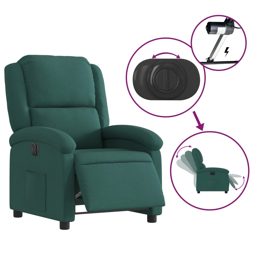 vidaXL Fotoliu rabatabil electric, verde închis, material textil vidaXL Fotoliu rabatabil electric, verde închis, material textil