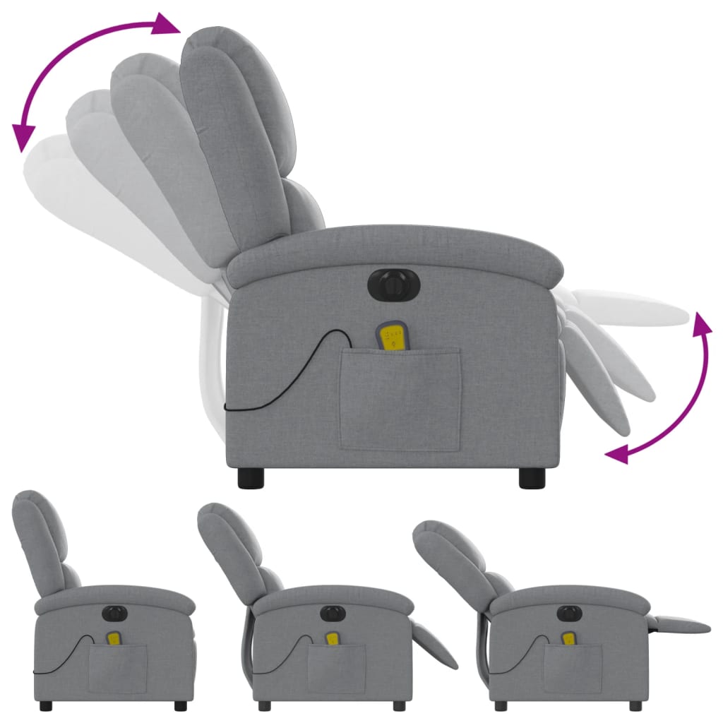 vidaXL Fotoliu electric de masaj rabatabil, gri deschis, microfibră
