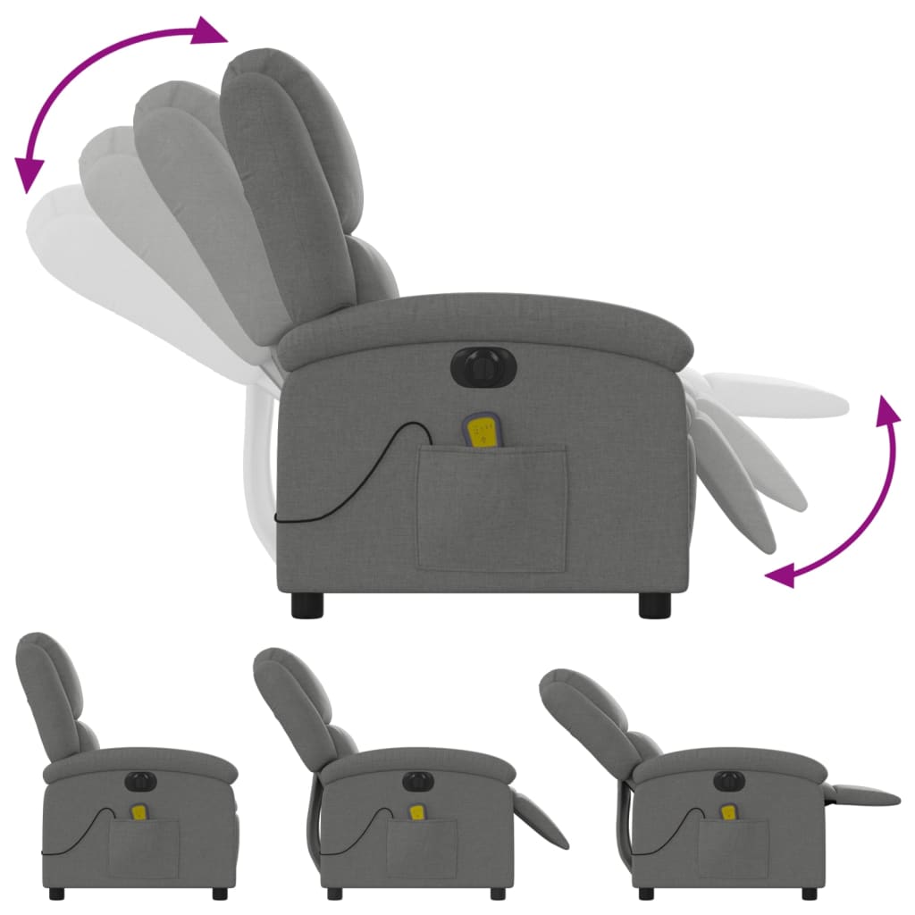 vidaXL Fotoliu electric de masaj rabatabil, gri închis, textil