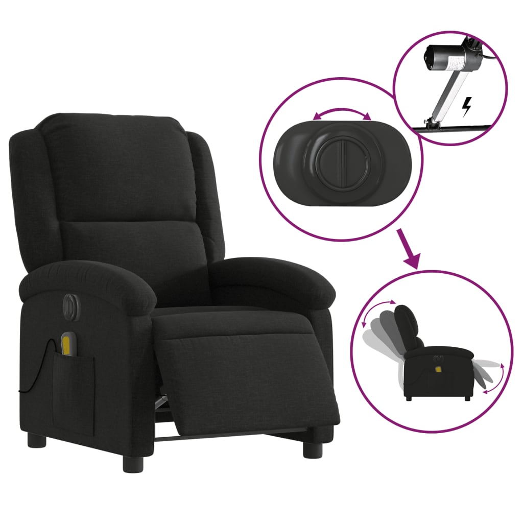 vidaXL Fotoliu electric de masaj rabatabil, negru, textil vidaXL Fotoliu electric de masaj rabatabil, negru, textil