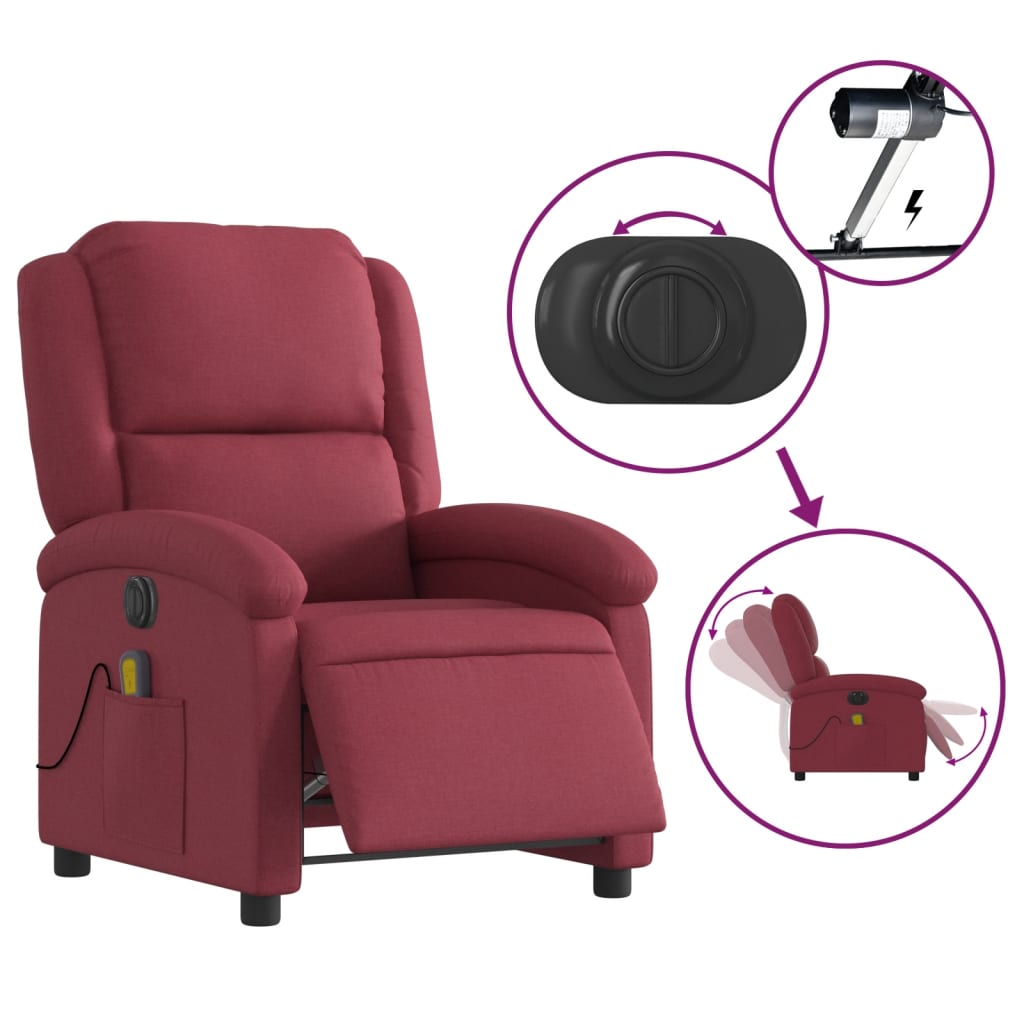 vidaXL Fotoliu electric de masaj rabatabil, roșu vin, textil vidaXL Fotoliu electric de masaj rabatabil, roșu vin, textil