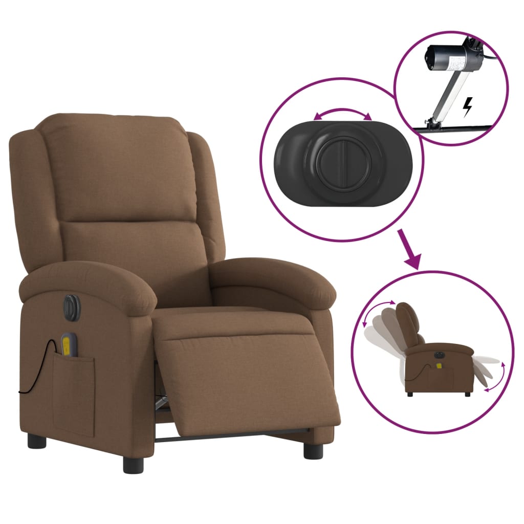 vidaXL Fotoliu electric de masaj rabatabil, maro, textil