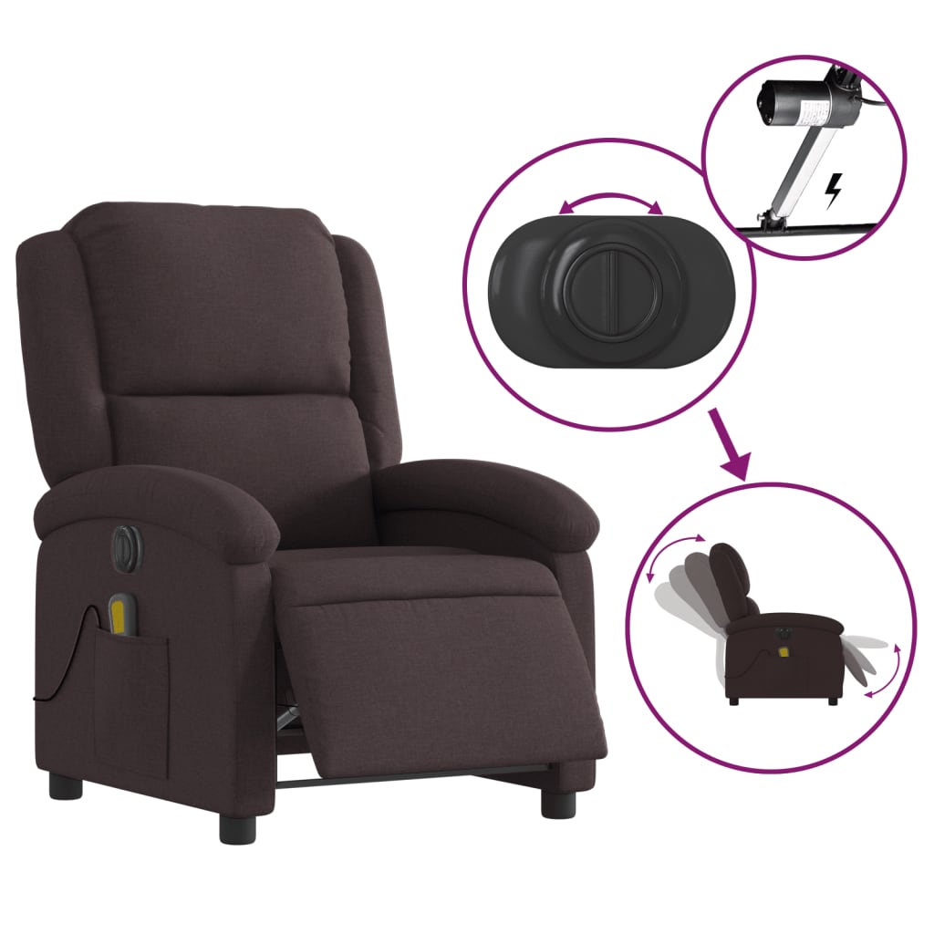vidaXL Fotoliu electric de masaj rabatabil, maro închis, textil