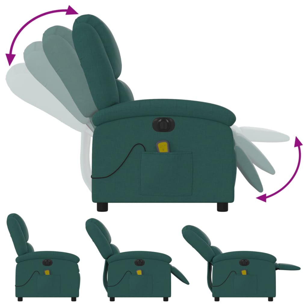 vidaXL Fotoliu electric de masaj rabatabil, verde închis, textil vidaXL Fotoliu electric de masaj rabatabil, verde închis, textil