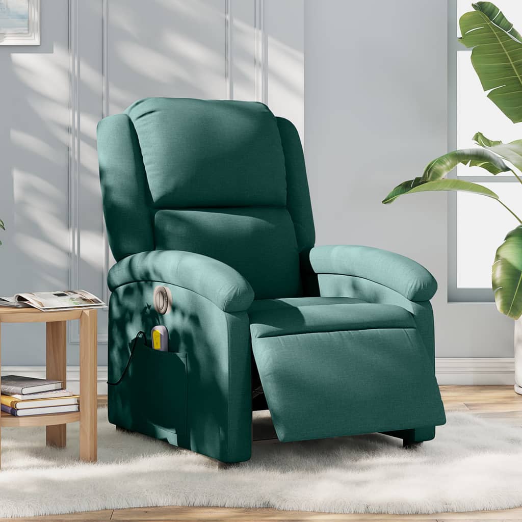 vidaXL Fotoliu electric de masaj rabatabil, verde închis, textil vidaXL Fotoliu electric de masaj rabatabil, verde închis, textil