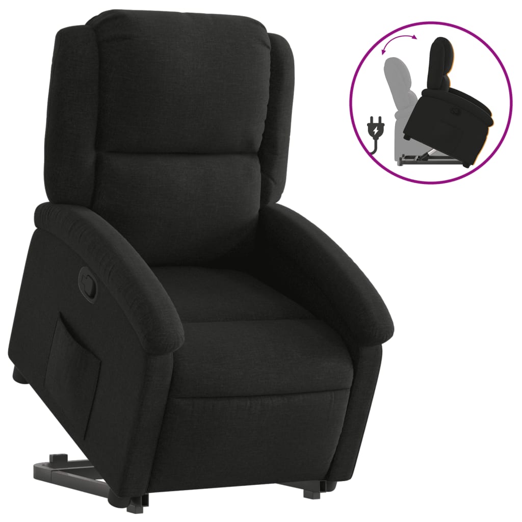 vidaXL Fotoliu rabatabil cu ridicare pe verticală, negru, textil
