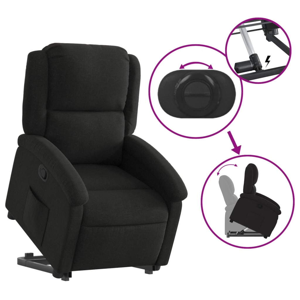 vidaXL Fotoliu rabatabil cu ridicare pe verticală, negru, textil