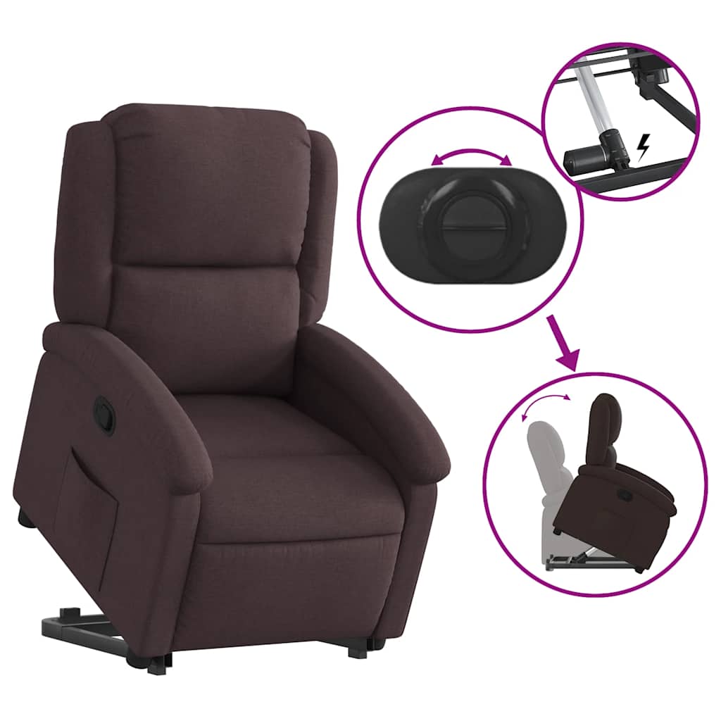 vidaXL Fotoliu rabatabil cu ridicare pe verticală, maro închis, textil